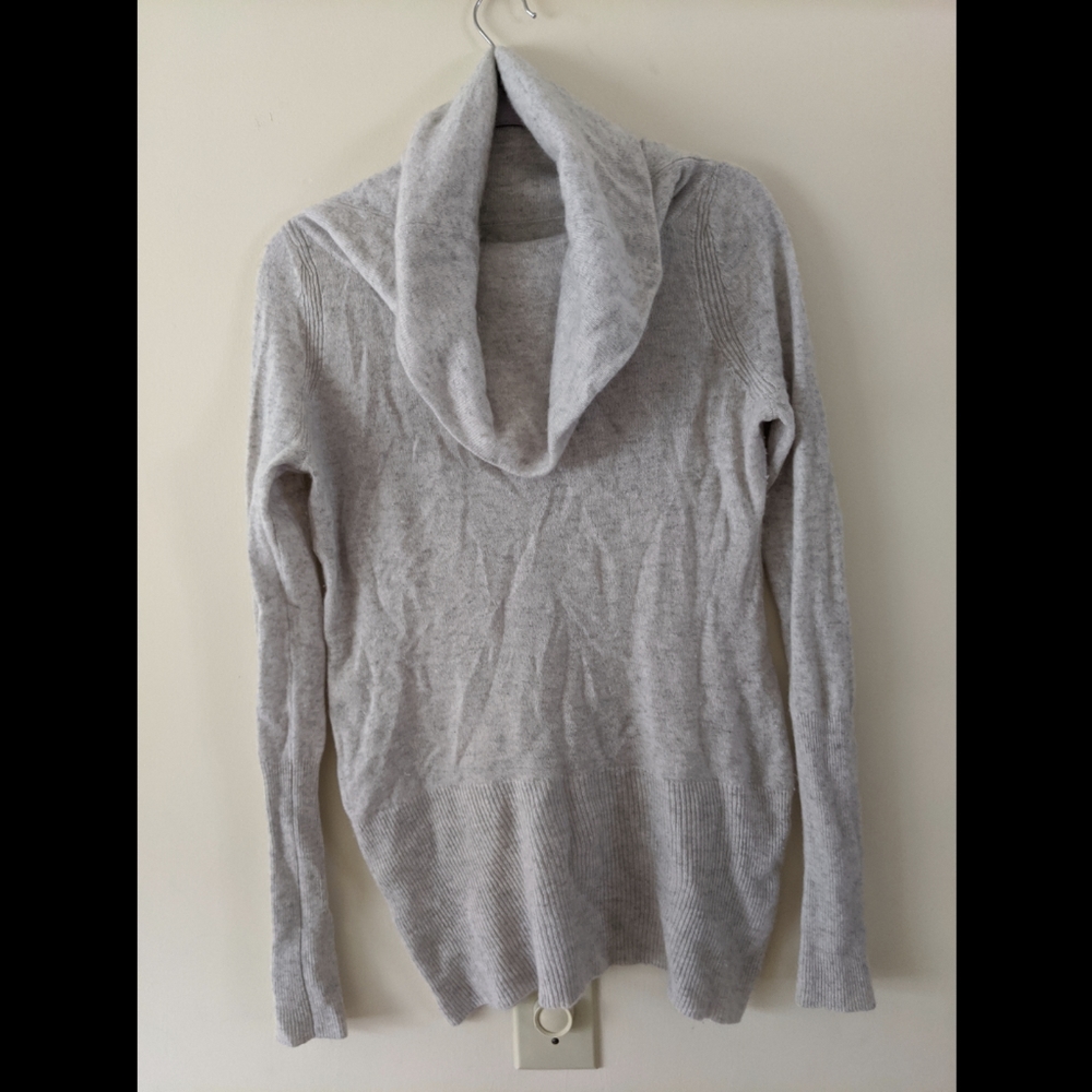100% cashmere cowl neck oat grey sweater